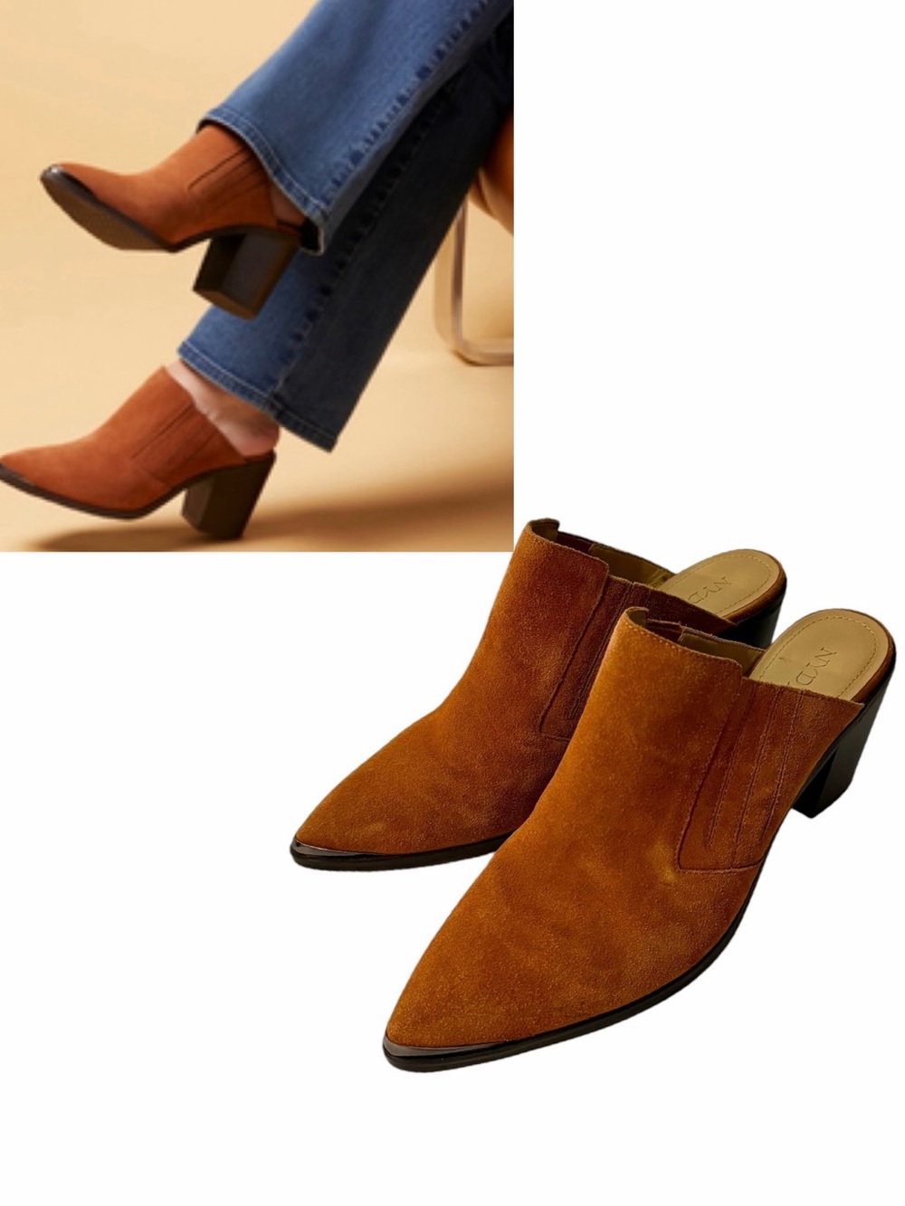 NYDJ Wilmacs Cognac Brown Suede Leather Slip on Clogs Mules Size 10M Shooties
